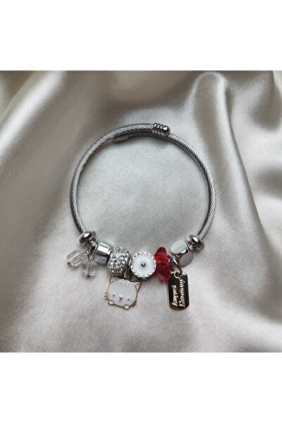 Genel Markalar Kedi Charmlı Çelik Bileklik