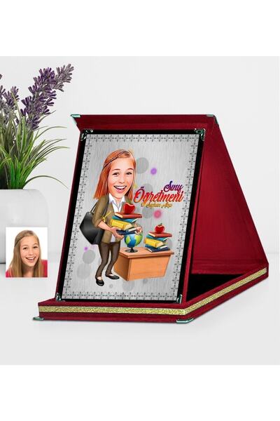 Bk Gift Kişiye Özel Öğretmen Karikatürlü Kırmızı Plaket - 4