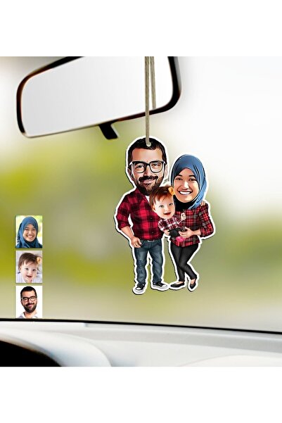 Bk Gift Kişiye Özel Aile Karikatürlü Ahşap Araba Dikiz Ayna Süsü-2