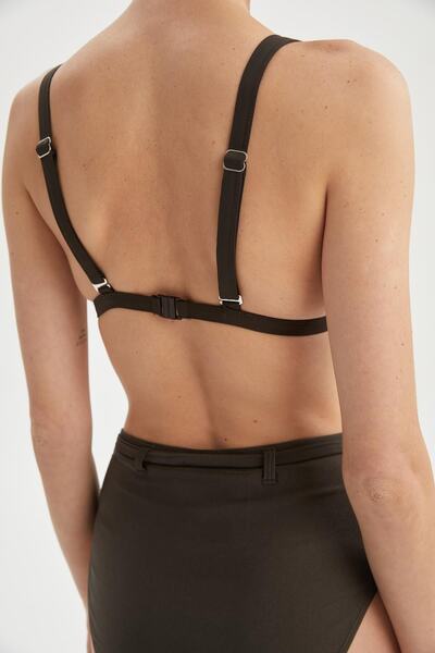 DeFacto Women's Black Thick Strap Triangle Covered Bikini Top