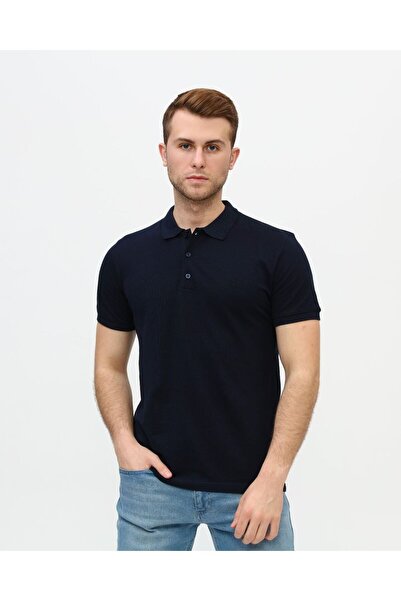 Erkek, Pamuklu, Düz, Pike, Lacivert, Slimfit, Polo Yaka T-shirt