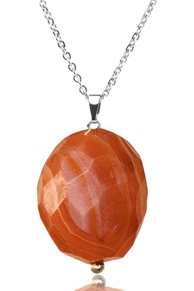 Tesbih Atölyesi Orange Agate Stone - Certified Natural Faceted Necklace