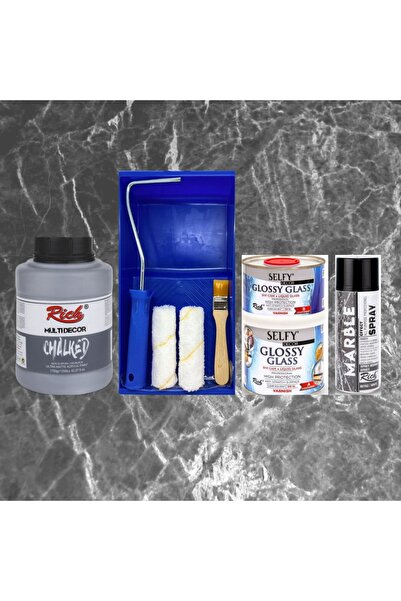 Rich Fayans-tezgah Boyama Seti 1250 Cc Is Siyah (GRİ) Sıvı Cam Vernik Beyaz M...