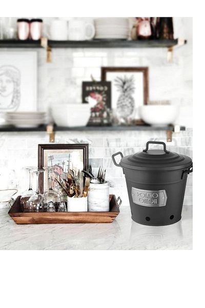 The Mia Galvanized Metal 38x35cm Potato-onion-vegetable Bucket Black Glv0519
