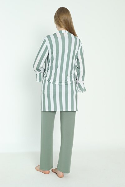 Miss Dünya Lissa Green Line Patterned Maternity and Pregnant Pajamas Set