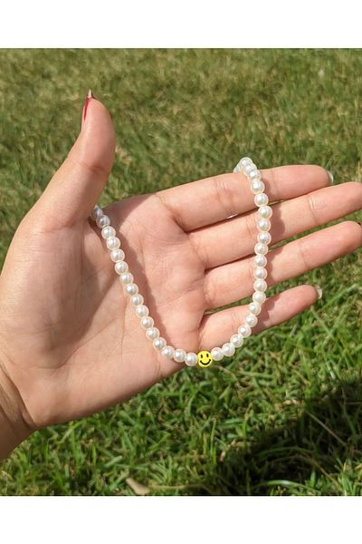 Stoneday Yellow Smiley Face Pearl Detailed Necklace with Emoji