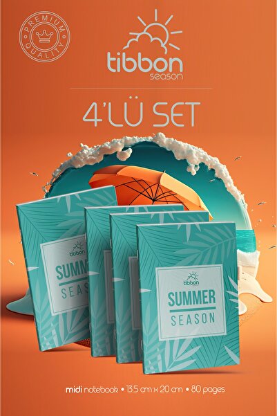 Tibbon Summer Season Midi Defter Dikişli 4'lü Set