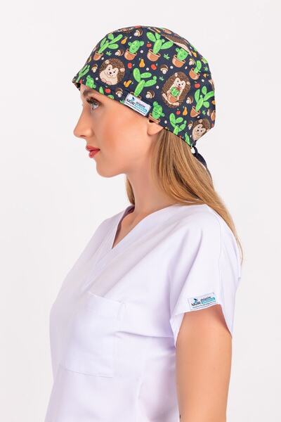Nur Medikal Giyim Unisex Master Likra Kaktüs Kirpi Desenli Hemşire Cerrahi Bone