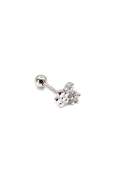 La femme by begum White Jewelled Flower Two Solitaire Silver Piercing,helix,tragus,flat,conch Ball Rotating Silver Piercing