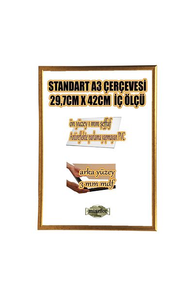 mixefor A3 Frame Color Gold - Back Surface 3mm MDF Front Surface Shatterproof Non-Glare Antireflective