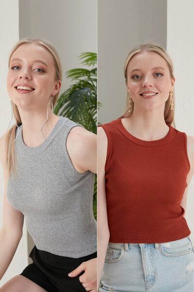 CATSPY Bluză crop 2 piese pentru damă, gri, gresie