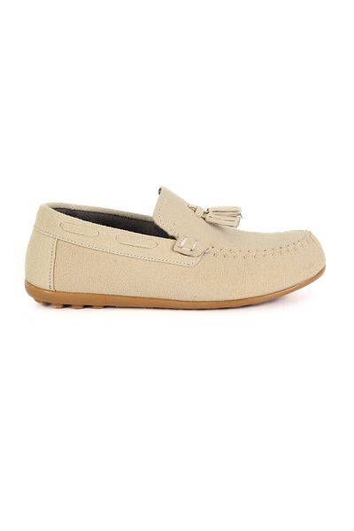 SIRRI Boy's Suede Loafer Ivory Cream Shoes