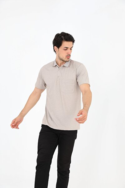 KMKkombin DAD SINGLE POCKET COLLAR STRIPED T-SHIRT