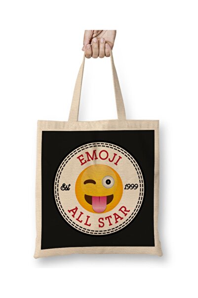 Baskı Dükkanı Emodži sa škrtavim jezikom All Star Converse logo tkanina Torba...