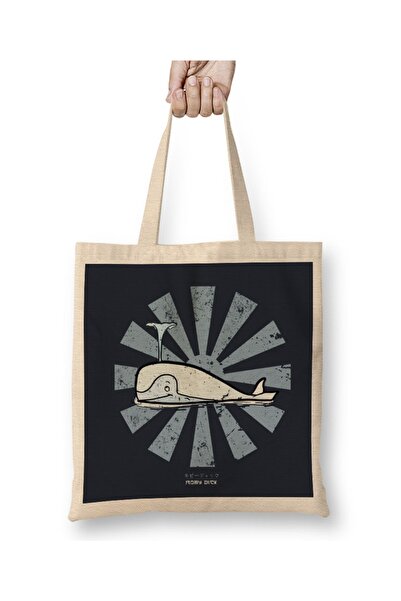 Baskı Dükkanı Moby Dick Retro Japanese Bez Çanta Uzun Saplı