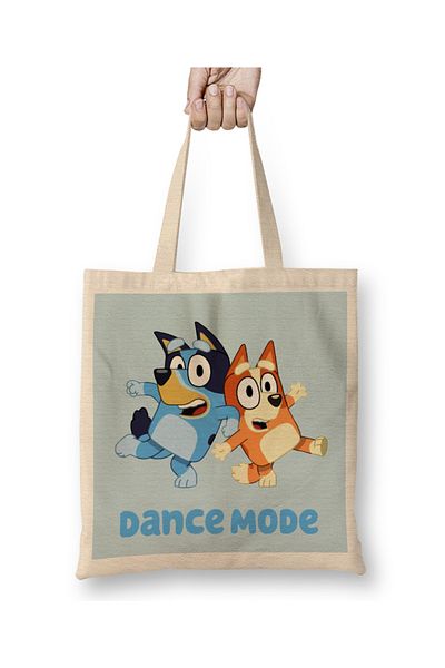 Baskı Dükkanı Geantă din pânză Dance Mode Bluey și Bingo cu mâner lung