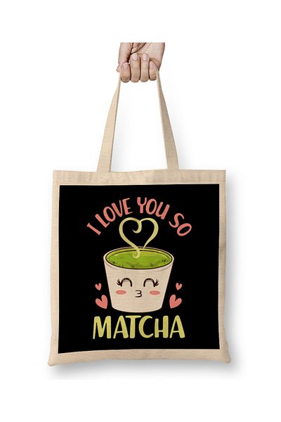 Baskı Dükkanı Χαριτωμένο και αστείο I Love You So Matcha Αξιολάτρευτο Pun υφασμάτινη τσάντα με μακριά λαβή
