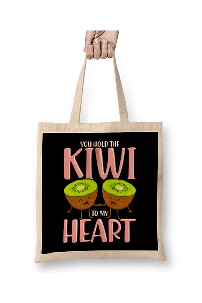 Baskı Dükkanı Κρατάς το Kiwi To My Heart Αξιολάτρευτη υφασμάτινη τσάντα Kiwi Pun με μακριά λαβή