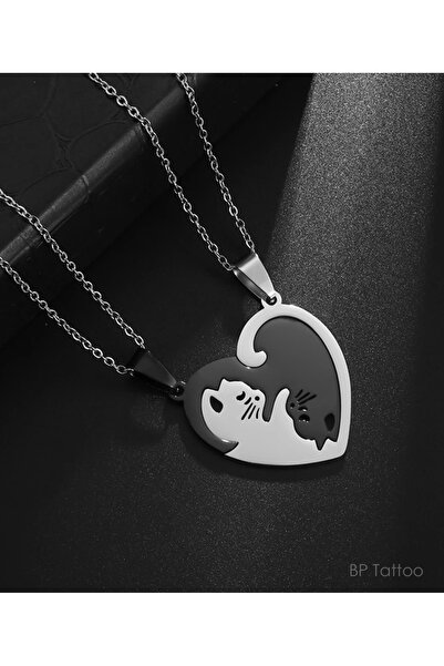 BP Tattoo Best Friends Yin Yang Kedi Kolye Kalp Sevgili Çift Arkadaş Kolyesi