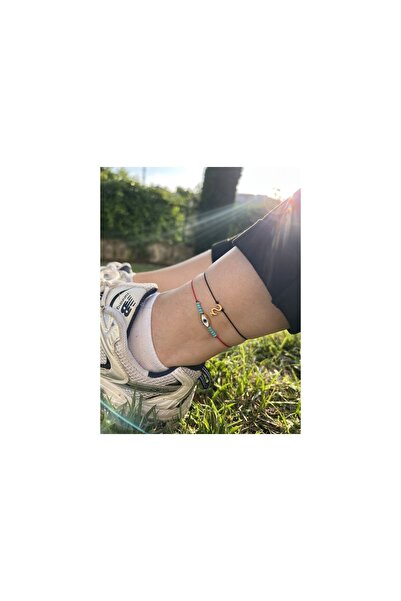 BY DİLEK ÇETİN ACCESSORY Red and black letter S with evil eye rope anklet