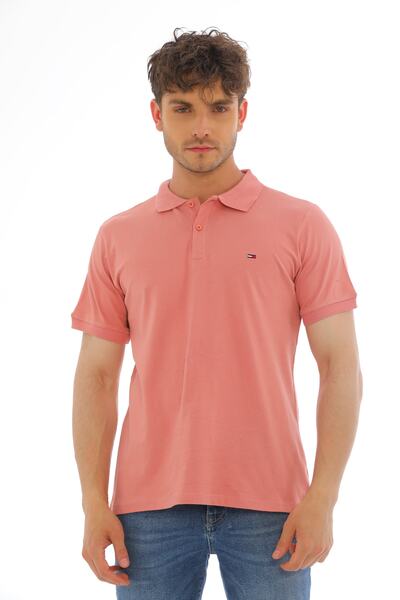 WAPP Men's Dusty Rose Cotton Lycra Short Sleeve Front Button Embroidered Polo...