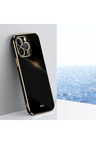 Rivor Apple Iphone 14 Pro Max Uyumlu Kılıf Parlak Kenarlı Altın Işlemeli Kame...