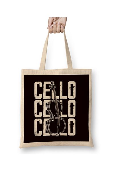 Baskı Dükkanı Cello Cellist Orchestra Μουσικό Όργανο Κλασική Μουσική υφασμάτινη τσάντα με μακριά λαβή