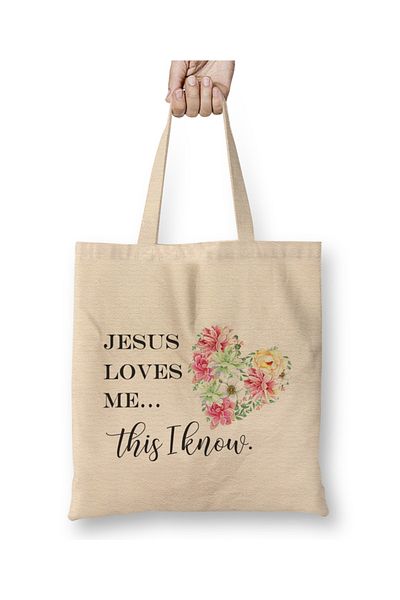 Baskı Dükkanı Jesus Loves Me This I Know Geantă din pânză cu mâner lung