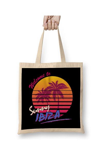 Baskı Dükkanı Καλώς ήρθατε στην υφασμάτινη τσάντα Sunny Ibiza με μακριά λαβή