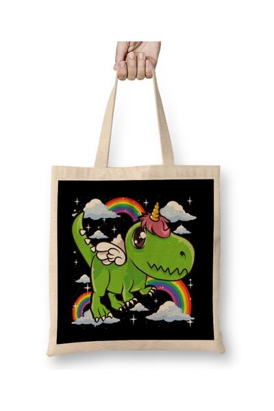Baskı Dükkanı Slatki dinosaur i jednorog, mitska životinjska tkanina Torba du...