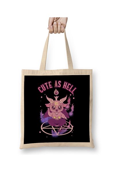 Baskı Dükkanı Geantă din pânză Cute As Hell Anime Kawaii Baphomet Pastel Goth Pun cu mâner lung