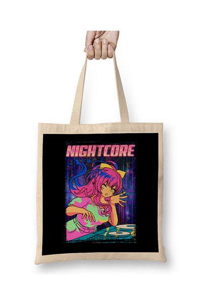 Baskı Dükkanı Αισθητική Nightcore Ιαπωνική μουσική Anime Girl EDM υφασμάτινη τσάντα με μακριά λαβή