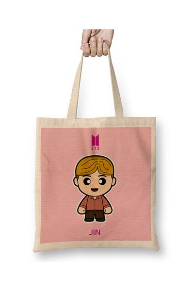 Baskı Dükkanı Geantă din pânză Jin Bts Member Minime Style cu mâner lung