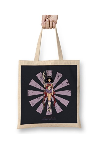 Baskı Dükkanı Geantă din pânză japoneză retro Sailor Moon Saturn cu mâner lung