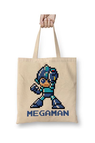 Baskı Dükkanı Υφασμάτινη τσάντα Mega Man Pixel Character με μακριά λαβή