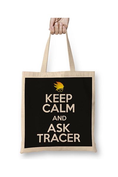 Baskı Dükkanı Μείνετε ήρεμοι και ρωτήστε Tracer Overwatch υφασμάτινη τσάντα με μακριά λαβή