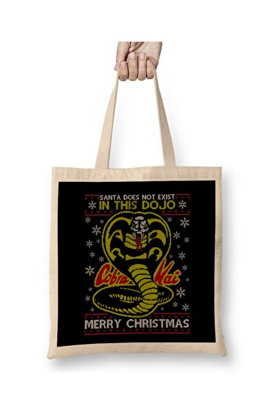 Baskı Dükkanı Karate Kid Cobra Kai Božićni pleteni šablon tkanine Torba Dugač...