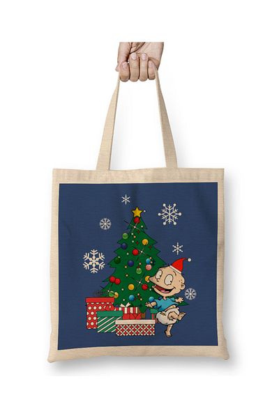Baskı Dükkanı Geantă din pânză Tommy Rugrats Around The Christmas Tree cu mâner lung