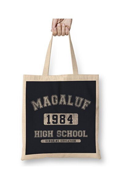 Baskı Dükkanı Magaluf 1984 Srednja škola Sunshine Obrazovna tkanina Torba Dug...
