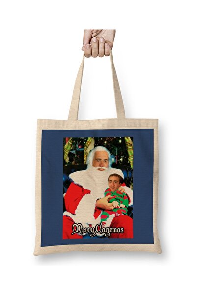 Baskı Dükkanı Vesela Cagemas Santa Knee Nicolas Cage Božićna tkanina Torba Du...