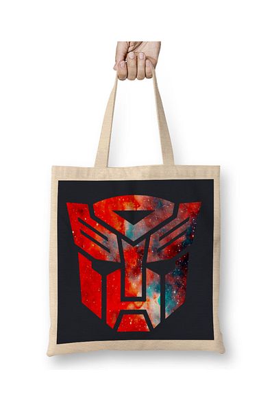 Baskı Dükkanı Geantă din pânză Transformers Galaxy Silhouette Logo Mâner lung