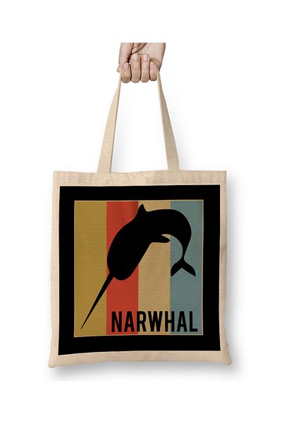 Baskı Dükkanı Χαριτωμένη υφασμάτινη τσάντα Narwhal Retro Vintage Horned Beluga Whale με μακριά λαβή