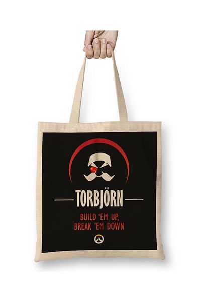 Baskı Dükkanı Torbjorn Build Em Up Break Em Down Overwatch υφασμάτινη τσάντα με μακριά λαβή