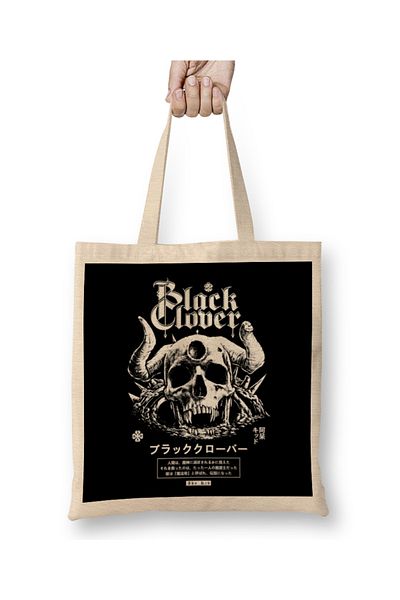 Baskı Dükkanı Geantă din pânză Demon Skull Black Clover Mâner lung