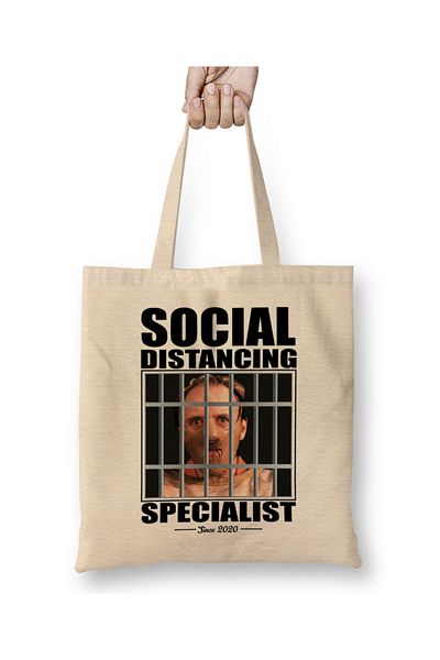 Baskı Dükkanı Ο Δρ Hannibal Lecter Ειδικός Κοινωνικής Αποστασιοποίησης Tasse υφασμάτινη τσάντα με μακριά λαβή