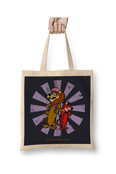 Baskı Dükkanı Lippy The Lion And Hardy Har Har Ρετρό ιαπωνική υφασμάτινη τσάντα με μακριά λαβή