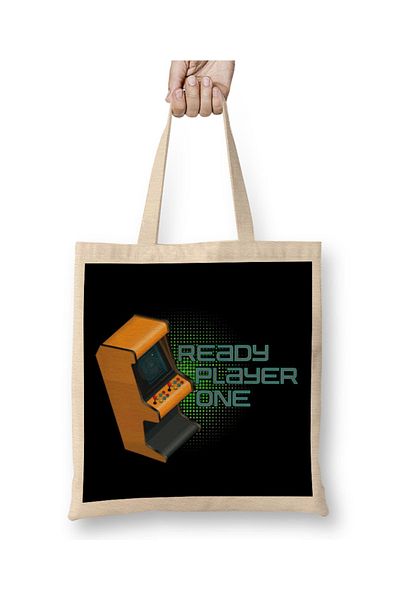 Baskı Dükkanı Έτοιμο Player One Retro Arcade Logo υφασμάτινη τσάντα με μακριά λαβή