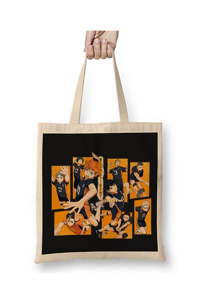 Baskı Dükkanı Geantă din pânză Anime Karasuno Volei Haikyuu cu mâner lung