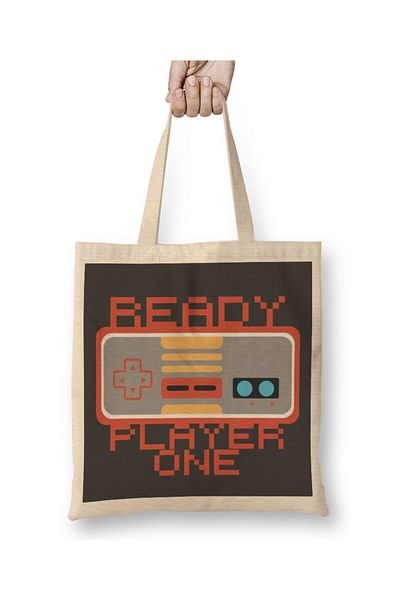 Baskı Dükkanı Έτοιμο Player One Retro Game Pad υφασμάτινη τσάντα με μακριά λαβή