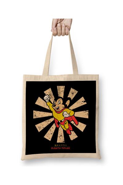Baskı Dükkanı Mighty Mouse retro japanska tkanina Torba duga Sa ručkom